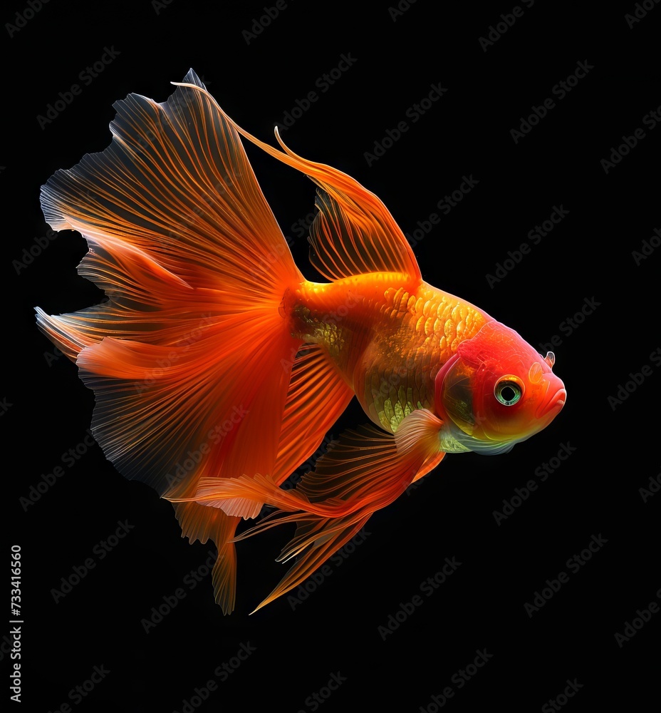 Vibrant Orange Fish: A Splash of Color Against the Dark generative ai