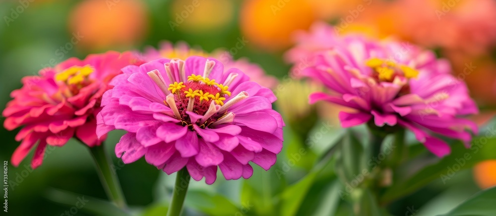 Vibrant Pink Zinni Flower Garden: A Lush Display of Pink Zinni Flowers in a Picturesque Garden Setting Vibrant Pink Zinni Flower Garden: A Lush Display of Pink Zinni Flowers in a Picturesque Garden Setting