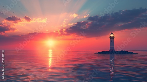 Lighthouse silhouette against vibrant sunset