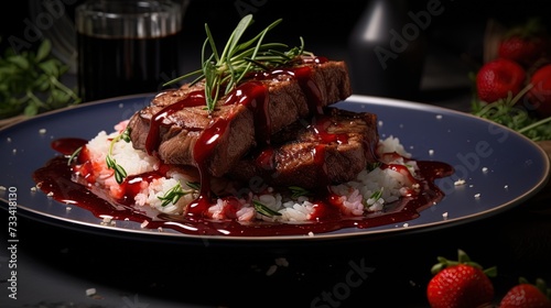 Grileing meat with strawberry sauce