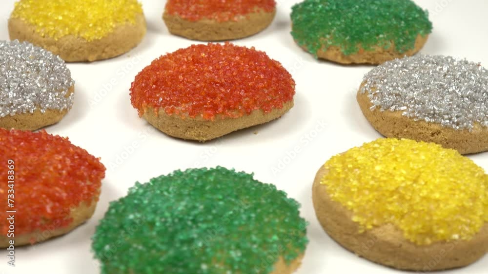 Classical colored sugar cookies, holiday baking Classical colored sugar cookies, holiday baking