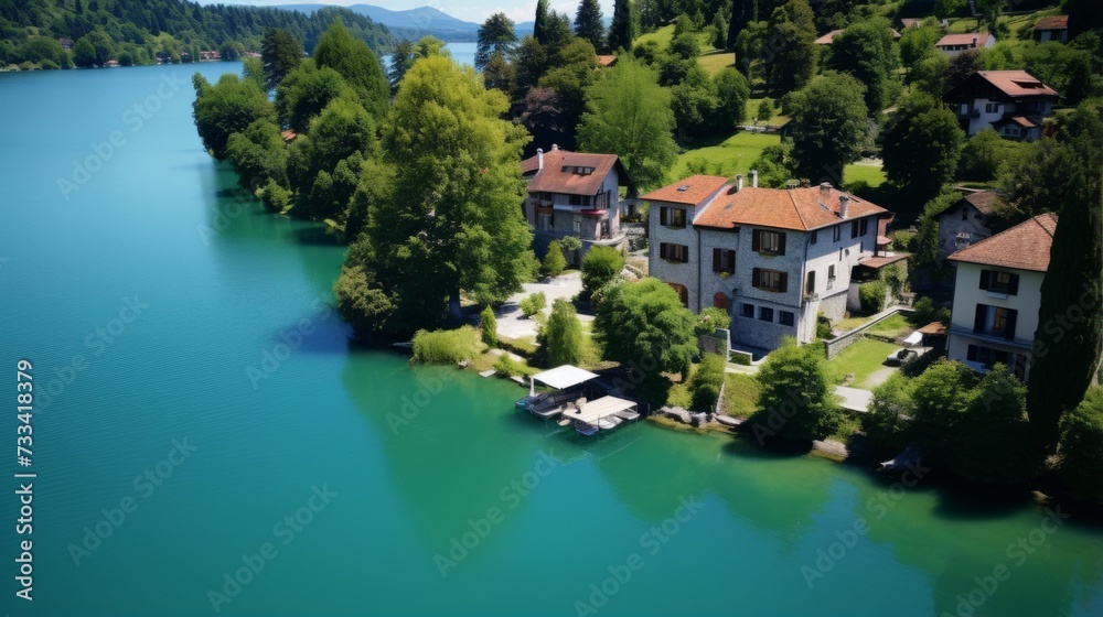 A charming pension with a stunning view of a tranquil mountain lake