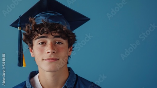 Young handsome guy wearing a graduation cap looking at the camera and smiling...