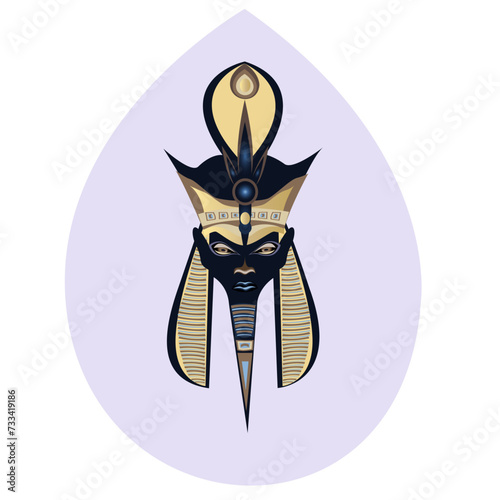 Animated portrait of the god Osiris, the face of an Egyptian wearing a crown. Emblem, logo of the Egyptian pharaoh of mythology. Vector color illustration. Print, poster, t-shirt, tattoo. photo