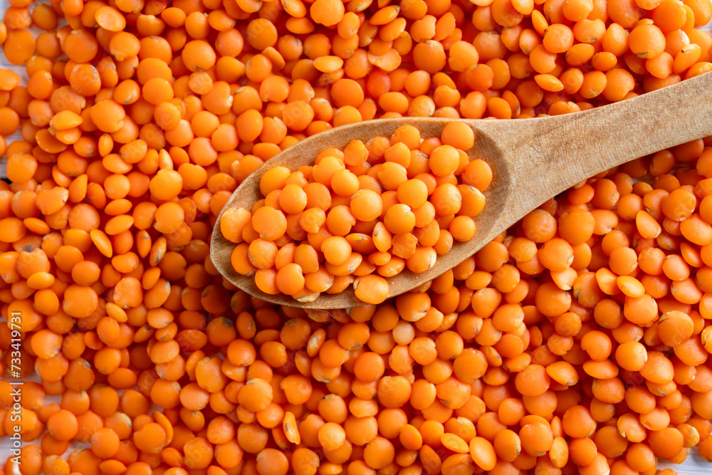 Uncooked red lentils. Red lentils background