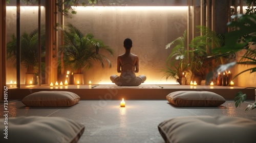 the tranquility of mindful meditation. serene meditation space with soft cush...