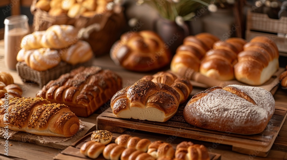 Satisfy the senses with rustic bakery delights. golden loaves of bread, flaky pastries