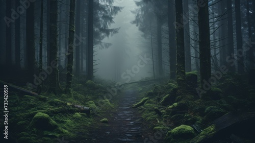A dense, misty forest shrouded in mystery
