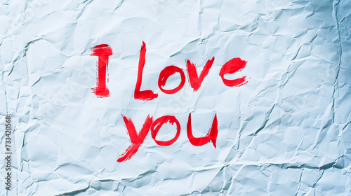 Love declaration crumpled on paper, now a snowy pattern on tshirt sleeve