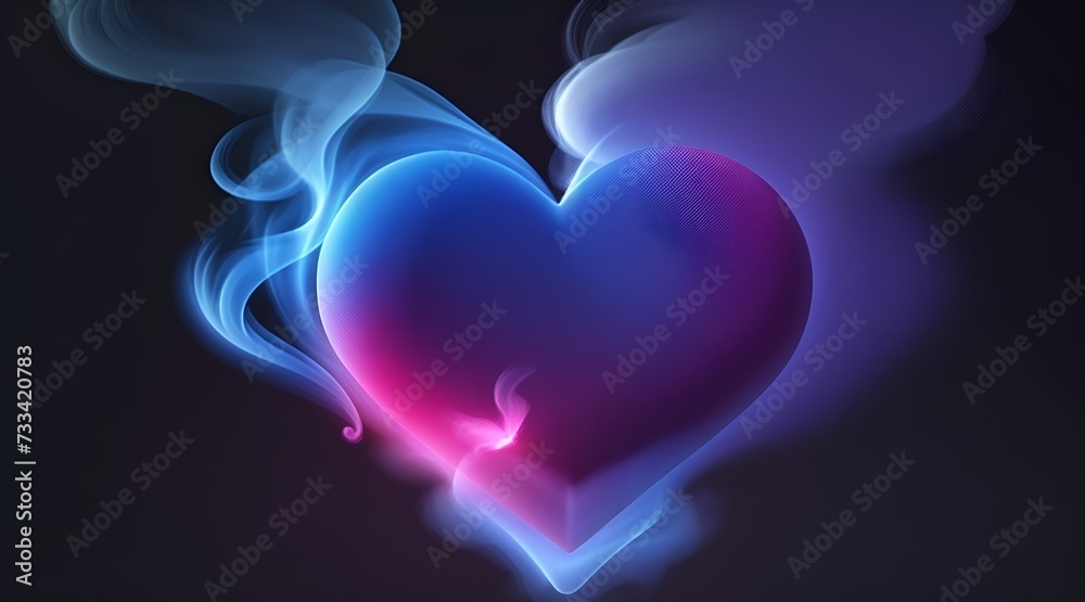 Witness the allure of a vibrant blue and red heart, pulsating with love and passion, against a captivating black background infused with wisps of smoky enchantment. Witness the allure of a vibrant blue and red heart, pulsating with love and passion, against a captivating black background infused with wisps of smoky enchantment.