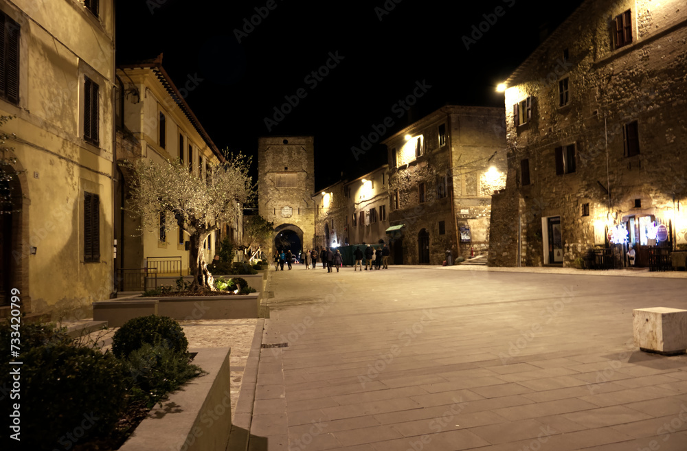 Medieval village of Bevagna at night.