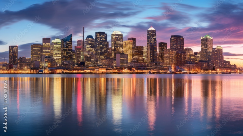 A radiant city skyline at twilight