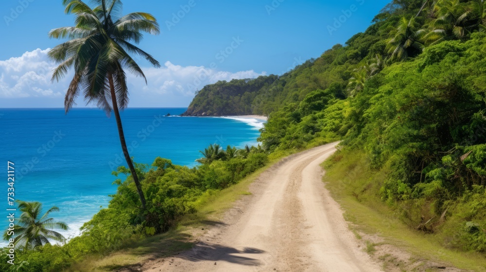 A road leading to a secluded beach paradise A road leading to a secluded beach paradise