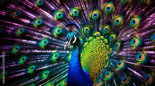 A stunning peacock displaying its iridescent feathers