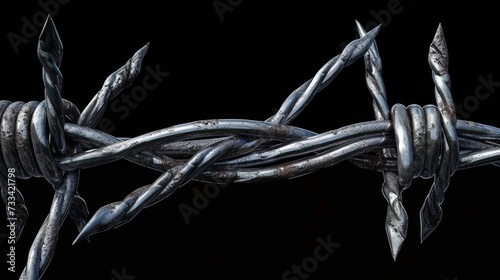 Closeup of metal barbed wire on black background