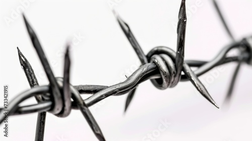 Closeup of metal barbed wire on white background