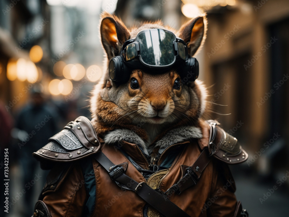 A Humanoid Squirrel Warrior in a Modern City. Generated by AI