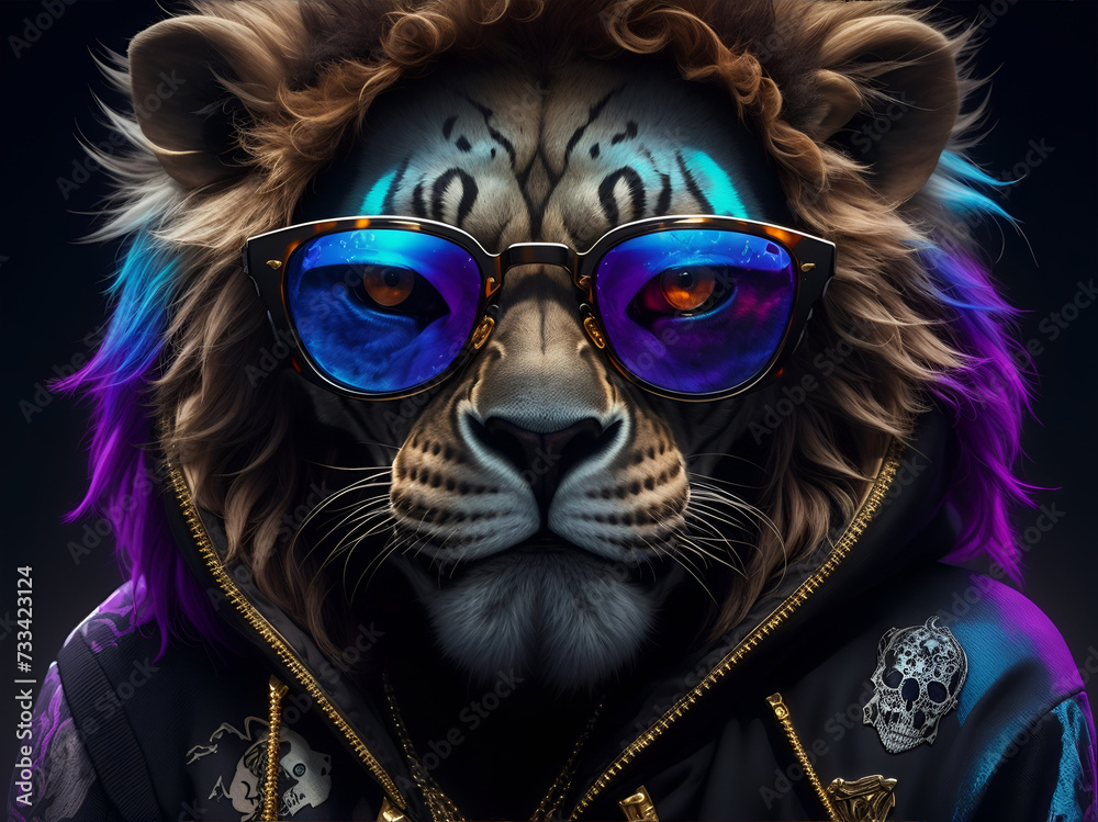 Stylish Lion in Trendy Outfit. Generated by AI Stylish Lion in Trendy Outfit. Generated by AI