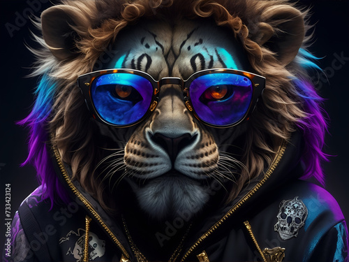 Stylish Lion in Trendy Outfit. Generated by AI photo