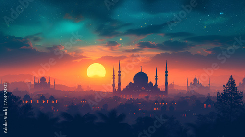 Ramadan festival poster design. A beautiful view in the evening time of the mosque