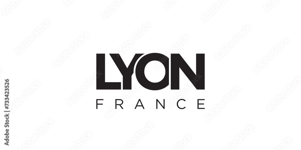 Lyon in the France emblem. The design features a geometric style, vector illustration with bold typography in a modern font. The graphic slogan lettering. Lyon in the France emblem. The design features a geometric style, vector illustration with bold typography in a modern font. The graphic slogan lettering.