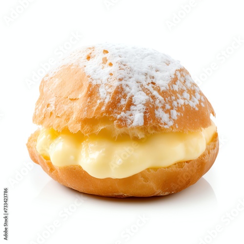 a vanilla soes cakes sus vla a traditional french choux dough filled with custard, studio light , isolated on white background photo