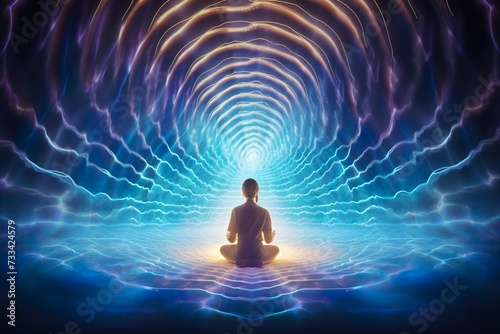 photo of a woman meditating, psychic waves