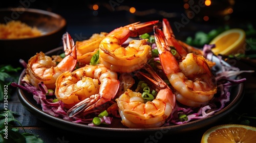 Seaside Delight: A Gastronomic Harmony of Succulent Shrimp and Tangy Citrus Wedges