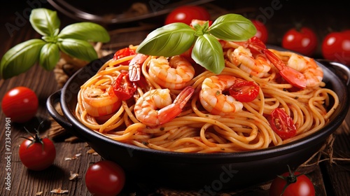 Savory Symphony: Vibrant Pasta Painting With Succulent Shrimp and Juicy Tomatoes