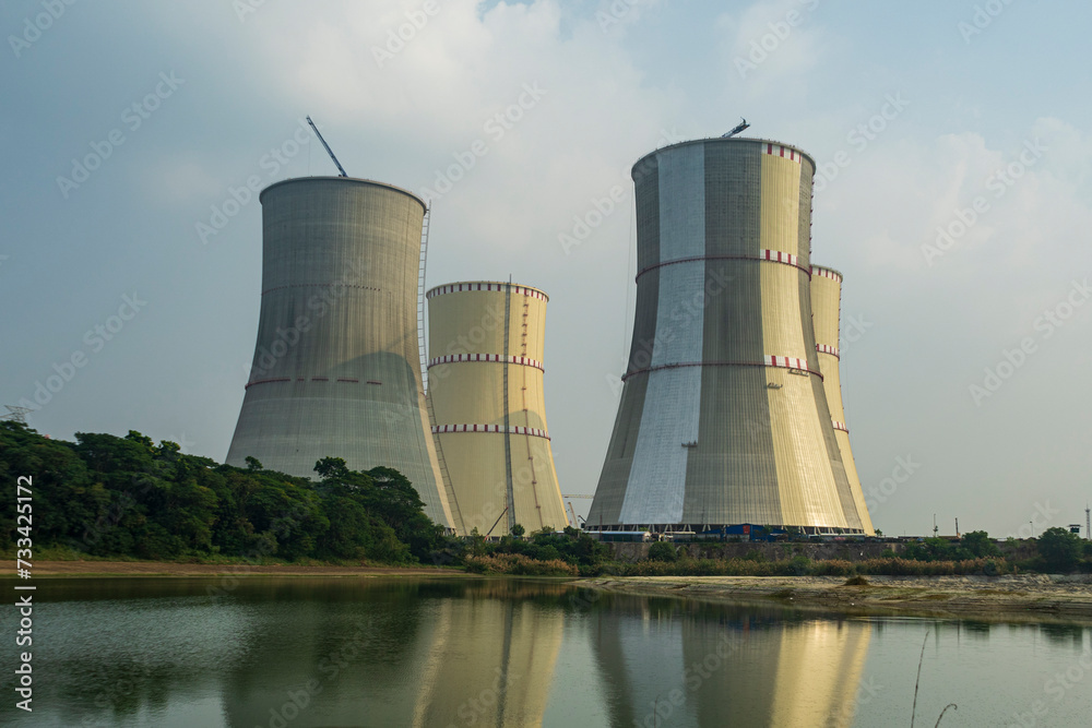 Cooling towers of Nuclear Power Plant. Ruppur Nuclear Power Plant, Bangladesh