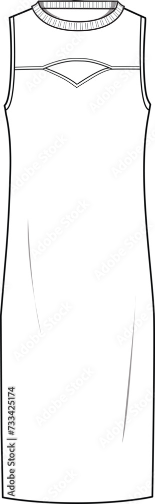 Women's Cut-out Knit Dresses. Technical fashion illustration. Front, white color. Women's CAD mock-up. Women's Cut-out Knit Dresses. Technical fashion illustration. Front, white color. Women's CAD mock-up.