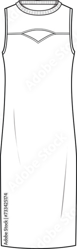 Women's Cut-out Knit Dresses. Technical fashion illustration. Front, white color. Women's CAD mock-up.