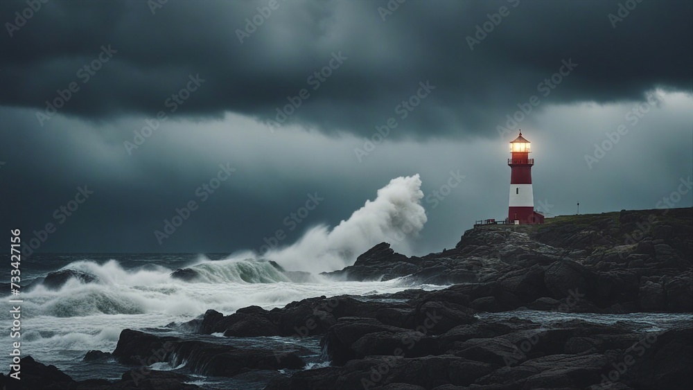 storm over the sea A lighthouse in a stormy landscape, 