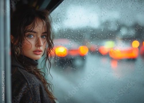 Wunderschöne Frau im Regen mit nasser Sexy Kleidung, ai generativ
