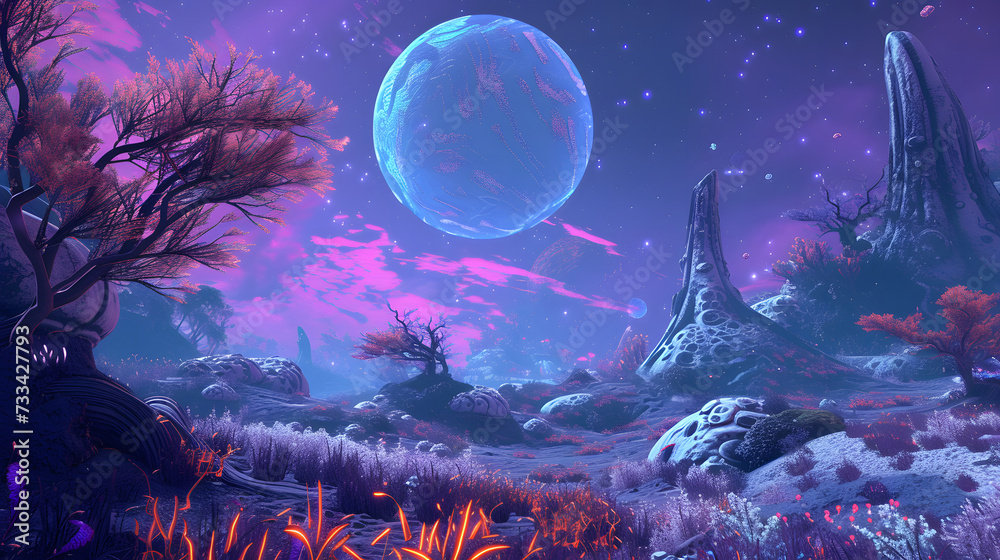 alien planet with strange flora and fauna, concept art, video game ...