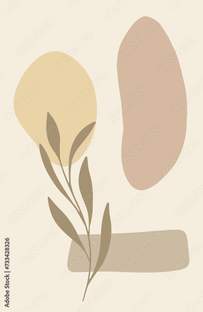Mimimalism color shapes leaves palm jungle botanical branch vector poster template ecological beige Mimimalism color shapes leaves palm jungle botanical branch vector poster template ecological beige