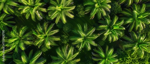 Full frame tropical palms from directly above