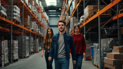 Caucasian team Confident working at the warehouse.