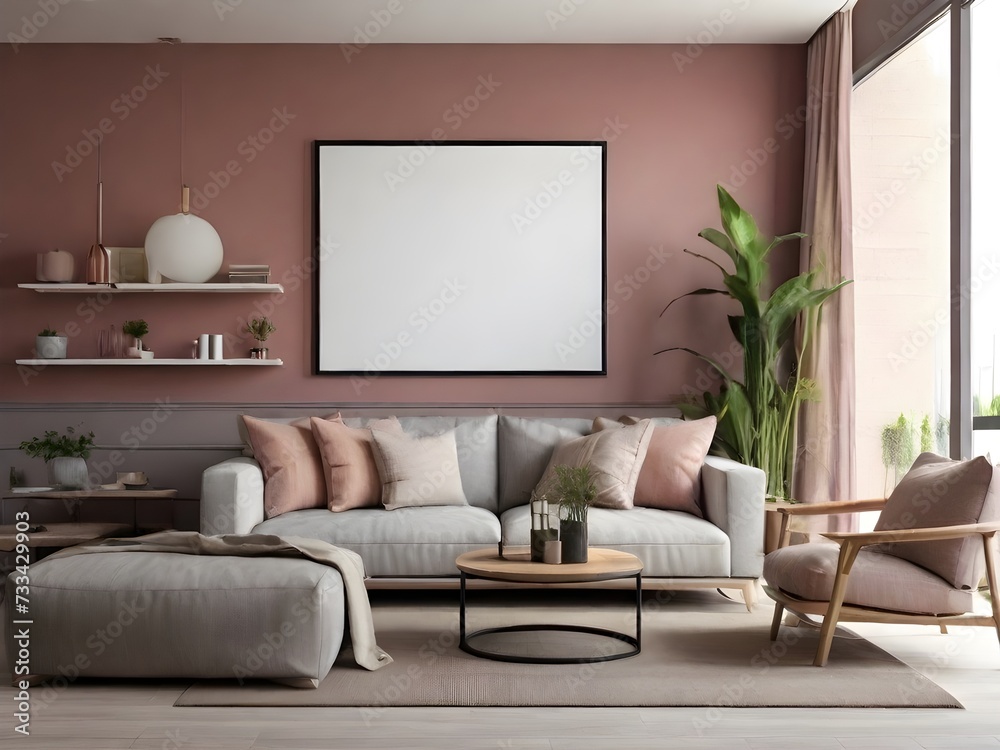 modern living room with a photo frame mockup