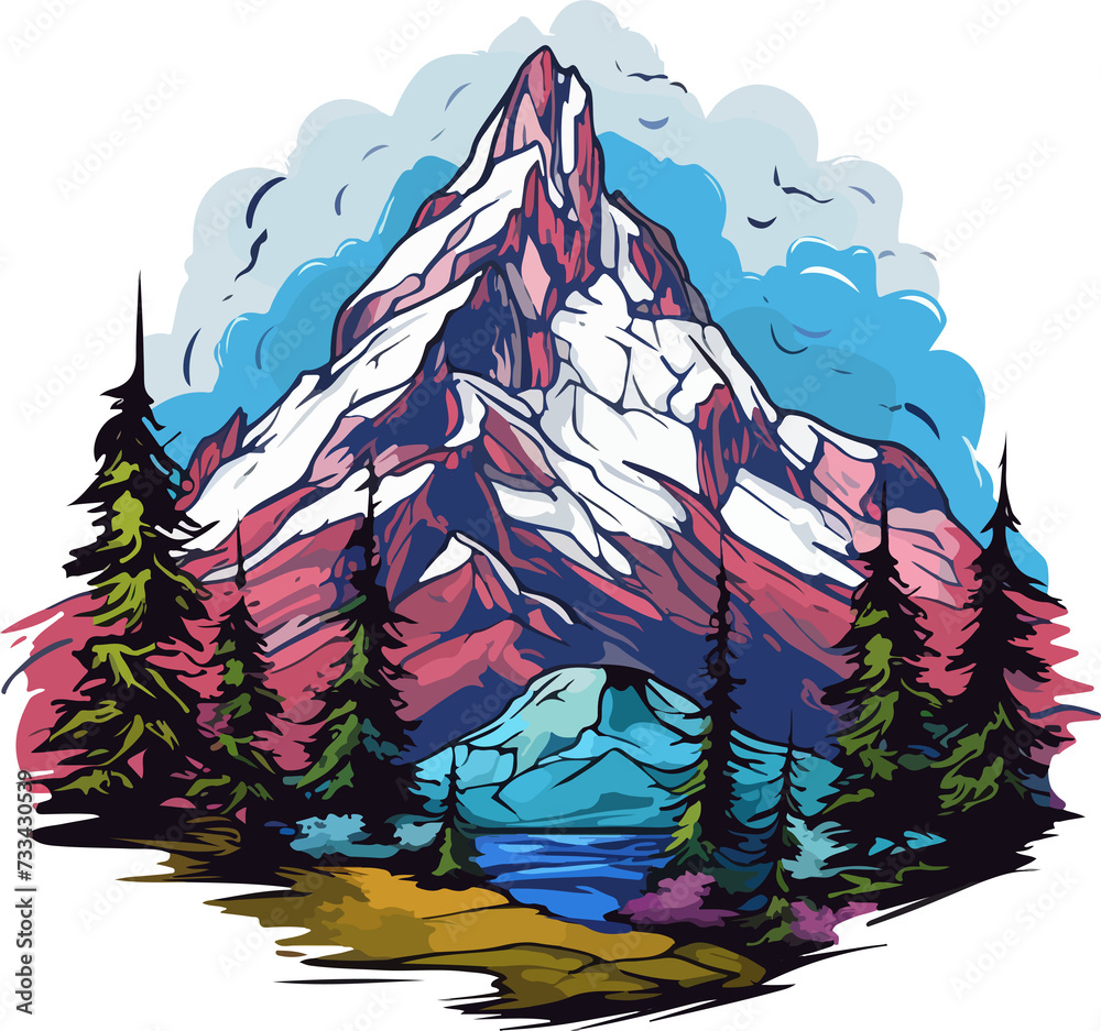 mountain illustration isolated on transparent background. 
