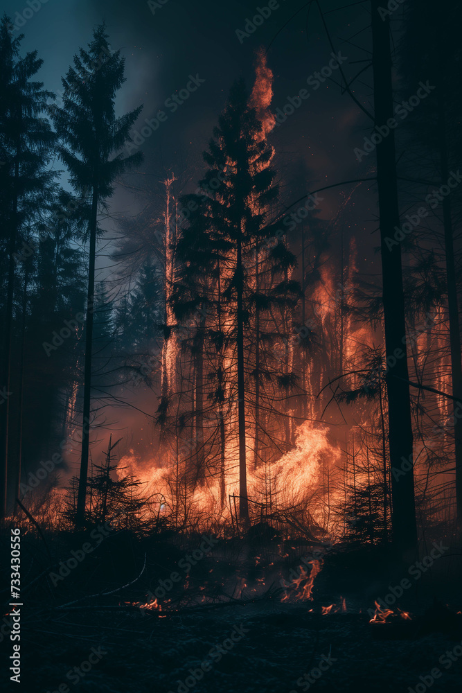 Forest fire during the night. Forest fire during the night.