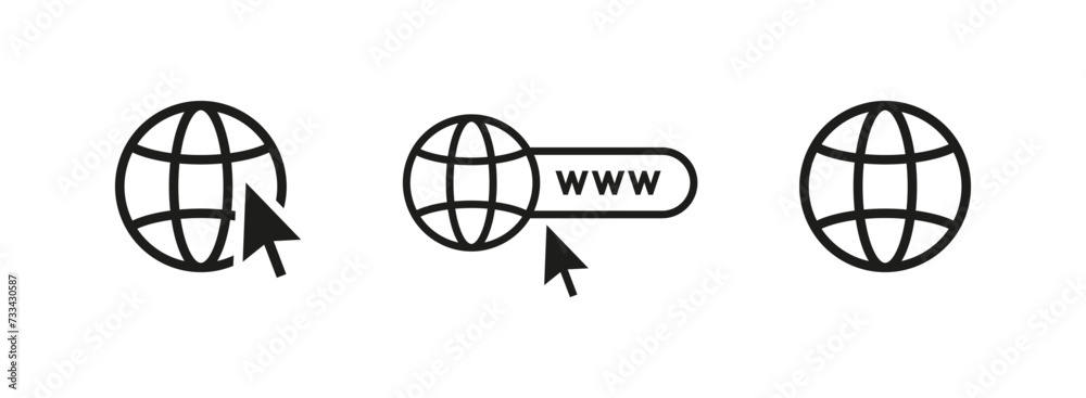 Web globe icon vector with mouse cursor icon. Website icon set. www ...