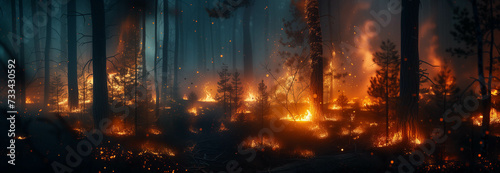 Forest fire during the night. © S photographer
