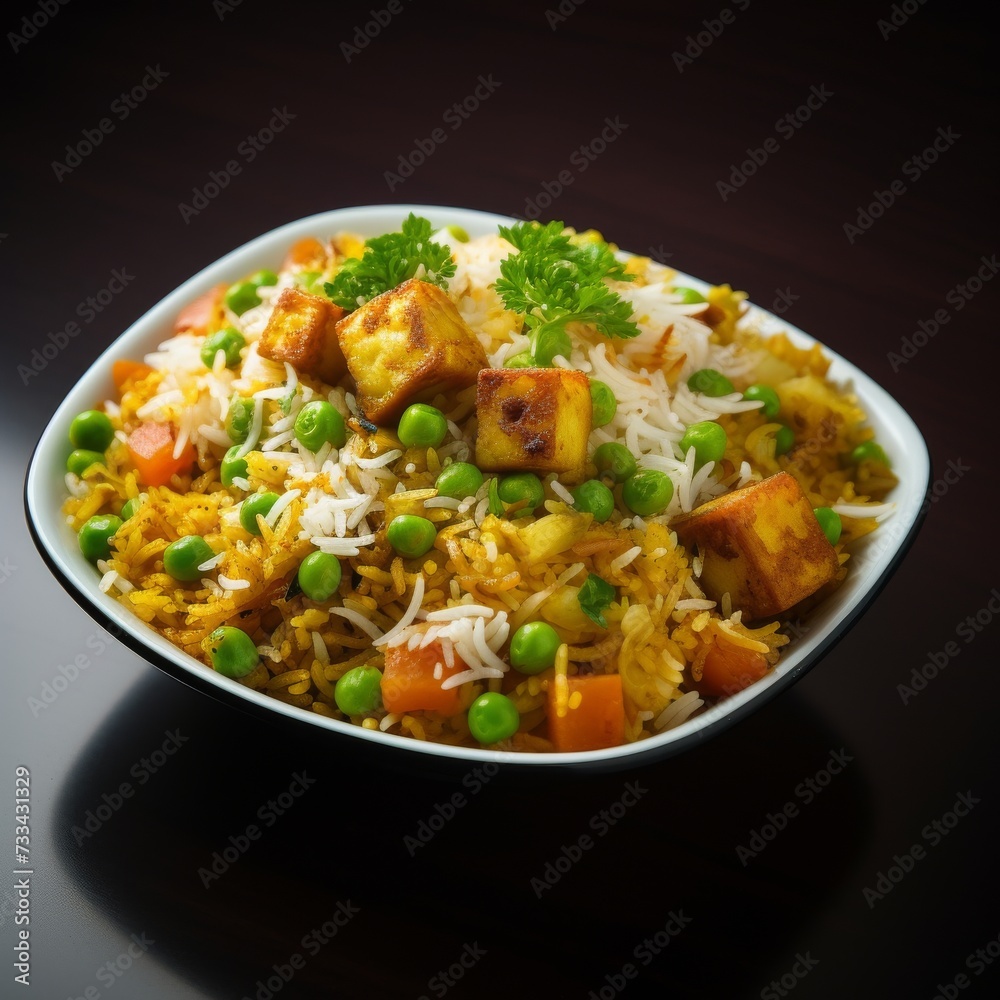 Delectable Paneer Peas Biryani Combo: A Photorealistic Feast from Every Angle generative ai Delectable Paneer Peas Biryani Combo: A Photorealistic Feast from Every Angle generative ai