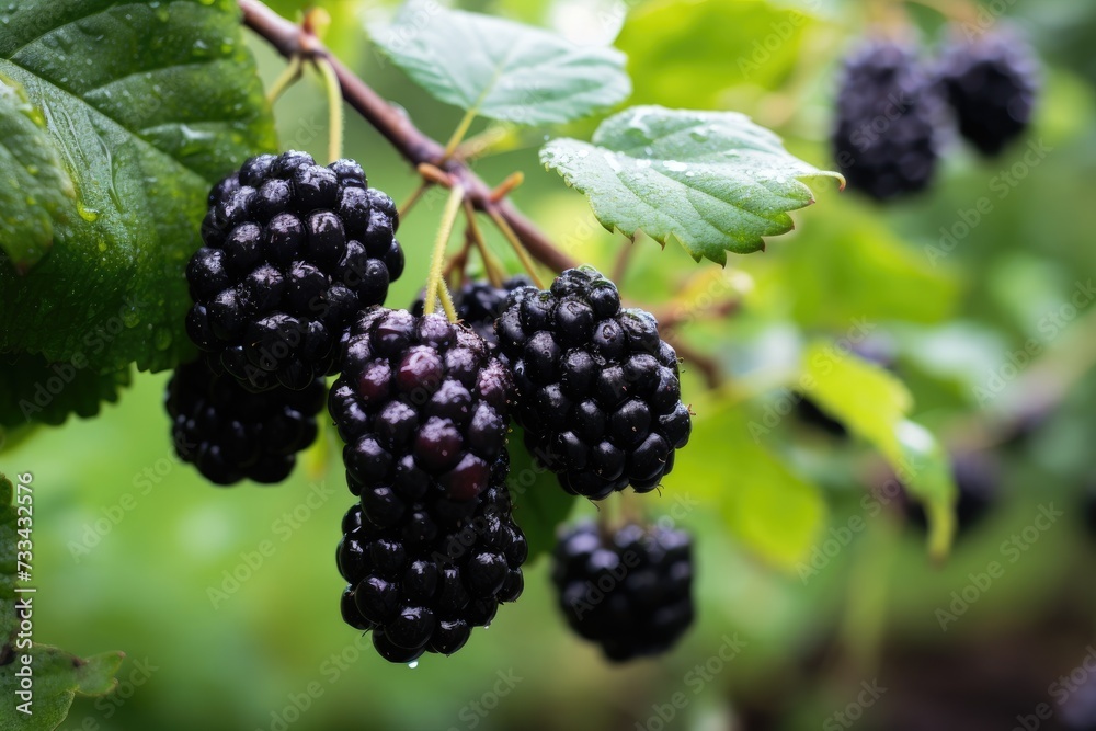 Blackberry on the bush in the farm garden Blackberry on the bush in the farm garden