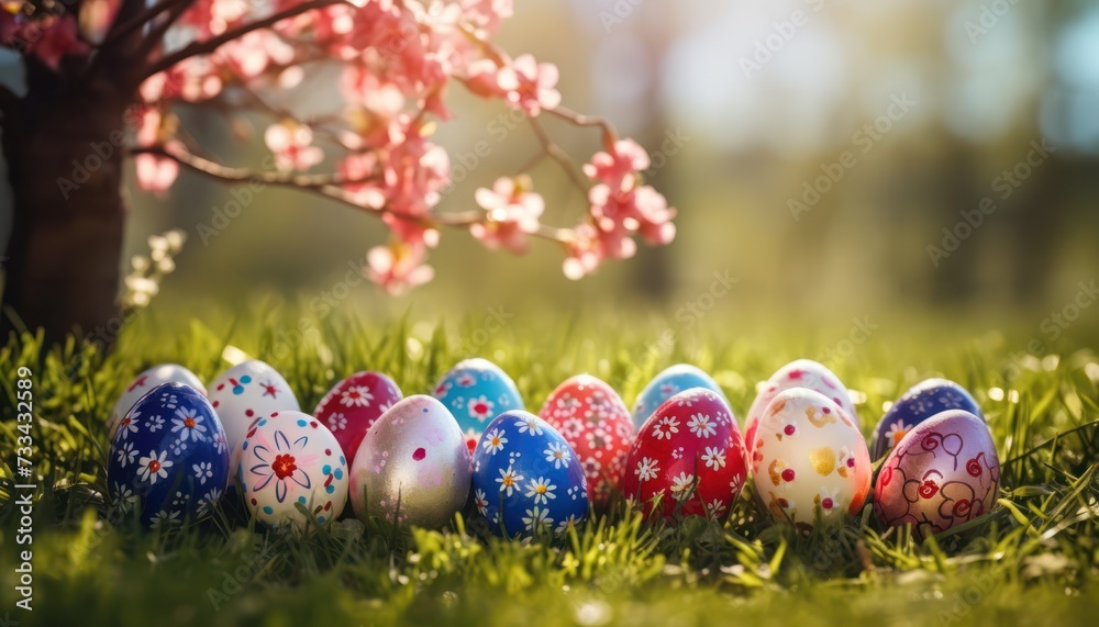 Various Colorful Easter Golden eggs and spring flowers on white background Various Colorful Easter Golden eggs and spring flowers on white background