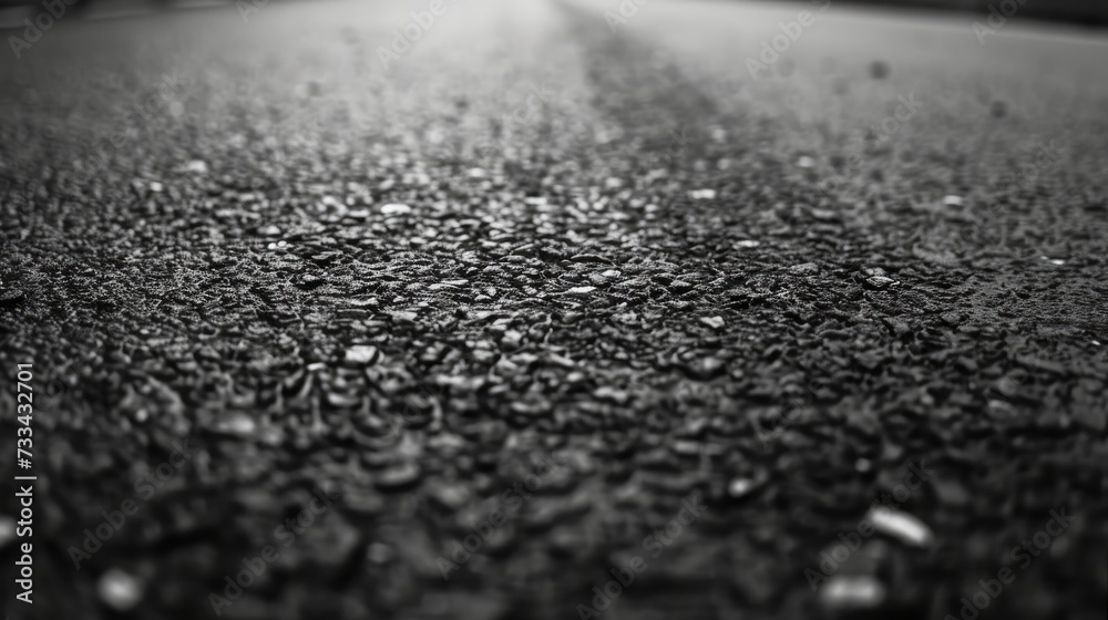Asphalt texture is a common material used in various surfaces like roads and pavements. It often features a coarse, granular appearance, with dark gray or black coloration - obrazy, fototapety, plakaty 