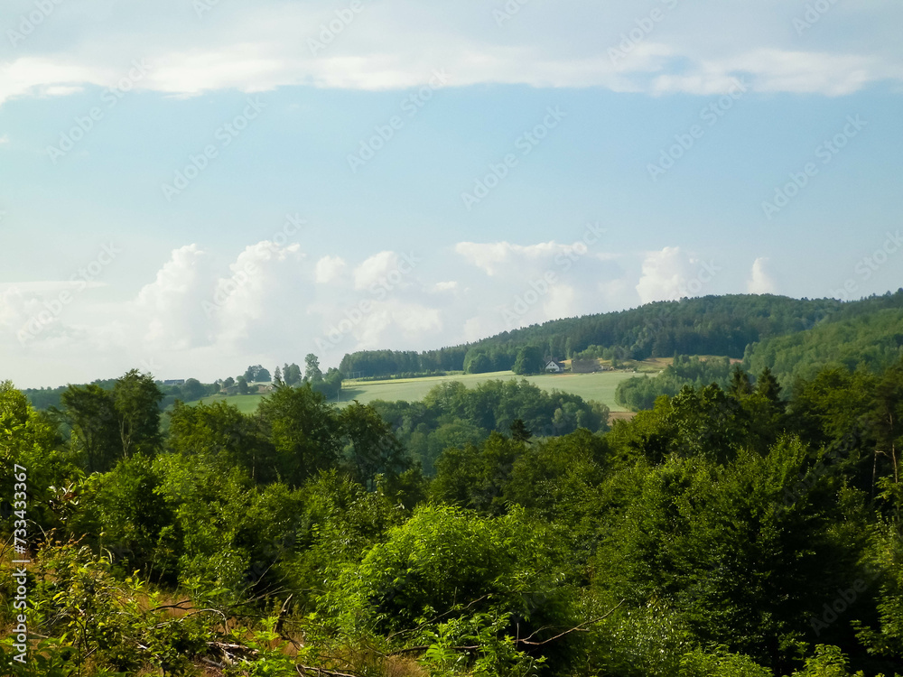 Fototapeta premium Beauty of central Kashubia in Poland. Forest and mountain landscape.
