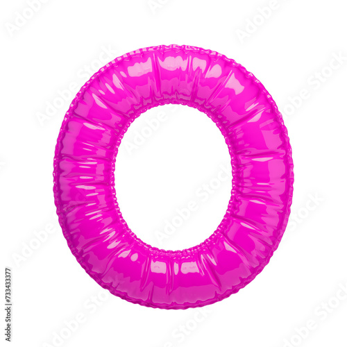 Volumetric letter O. The letter of the Latin alphabet in the shape of a balloon, isolated on a transparent background. An inflatable ball of bright pink color with a glossy texture.