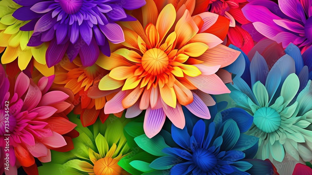 Tapeta z bukietem wielu kolorowych kwiatów. - obrazy, fototapety, plakaty 